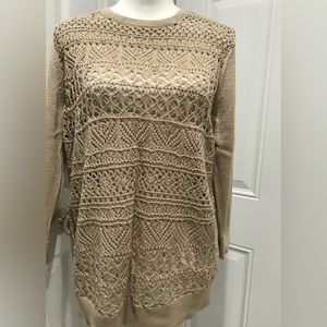 ☃️☃️NWT VAN HEUSEN Crochet Tan/Silver Metallic Sweater, L